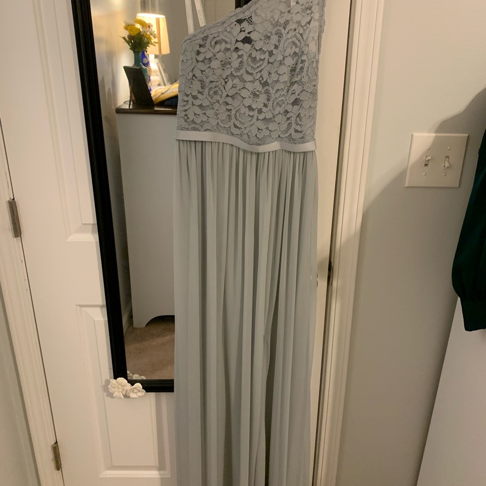 David’s Bridal One Shoulder Lace Bridesmaid Dress Size 4 Mystic - Picture 2 of 4